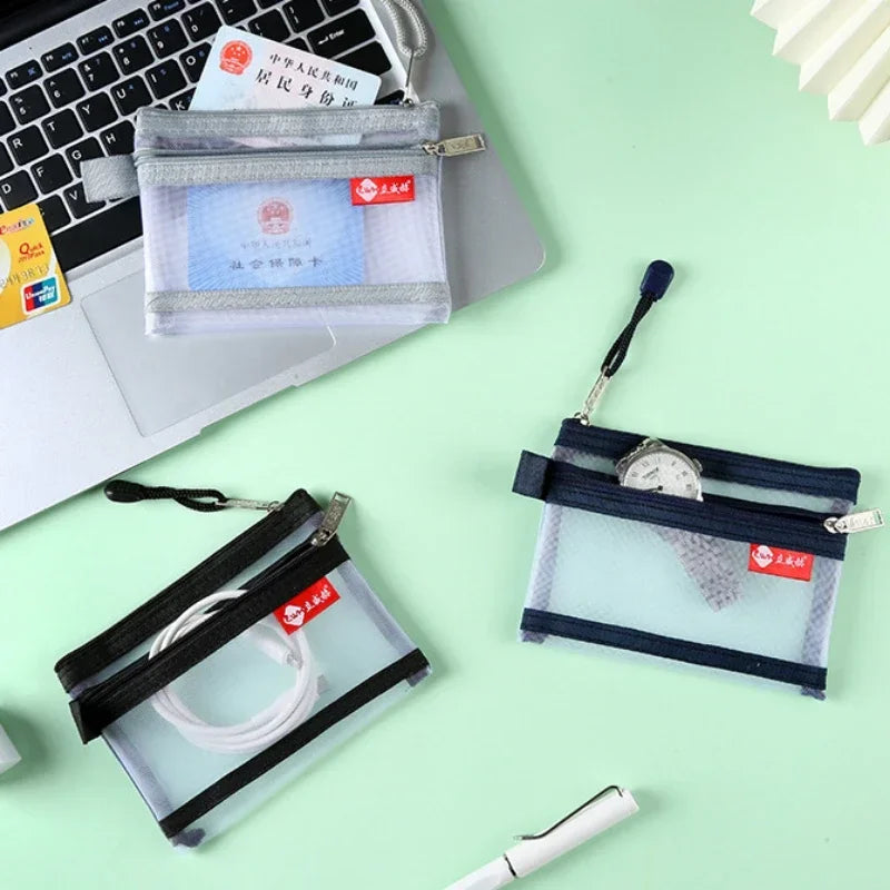 Bolsos cuadrados de nailon de doble capa con cremallera, monederos, carteras, tarjeteros para identificación bancaria y tarjetas de crédito, licencia B8, bolsas de almacenamiento con bolsillo