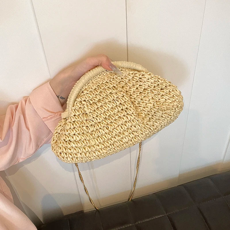 Soft Straw Shell Crossbody Bag | Casual Knitted Shoulder Bag with Excellent Texture Luxegan