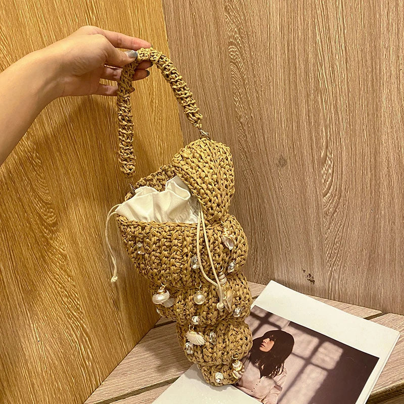 Hand-Woven Shell Bag | Luxury Pearl Chain Crossbody Purse Luxegan