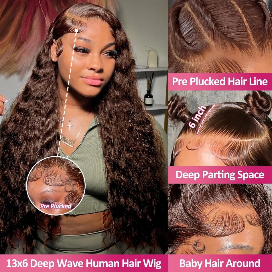 30-Inch Chocolate Brown Loose Deep Wave HD Lace Wig | Sophisticated 13x6 & 13x4 Transparent Frontal | Elegant "100% Brazilian Remy" Silhouette | "Dignified" Pre-Plucked Curly Human Hair for Radiant Versatile Styling Luxegan