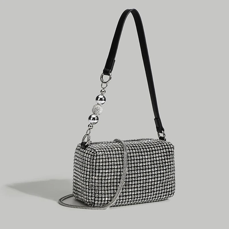 Fashion Banquet Dinner Diamond Bag | High-End Shiny Full Diamond Hand Armpit Shoulder & Crossbody Bag with Chain Luxegan