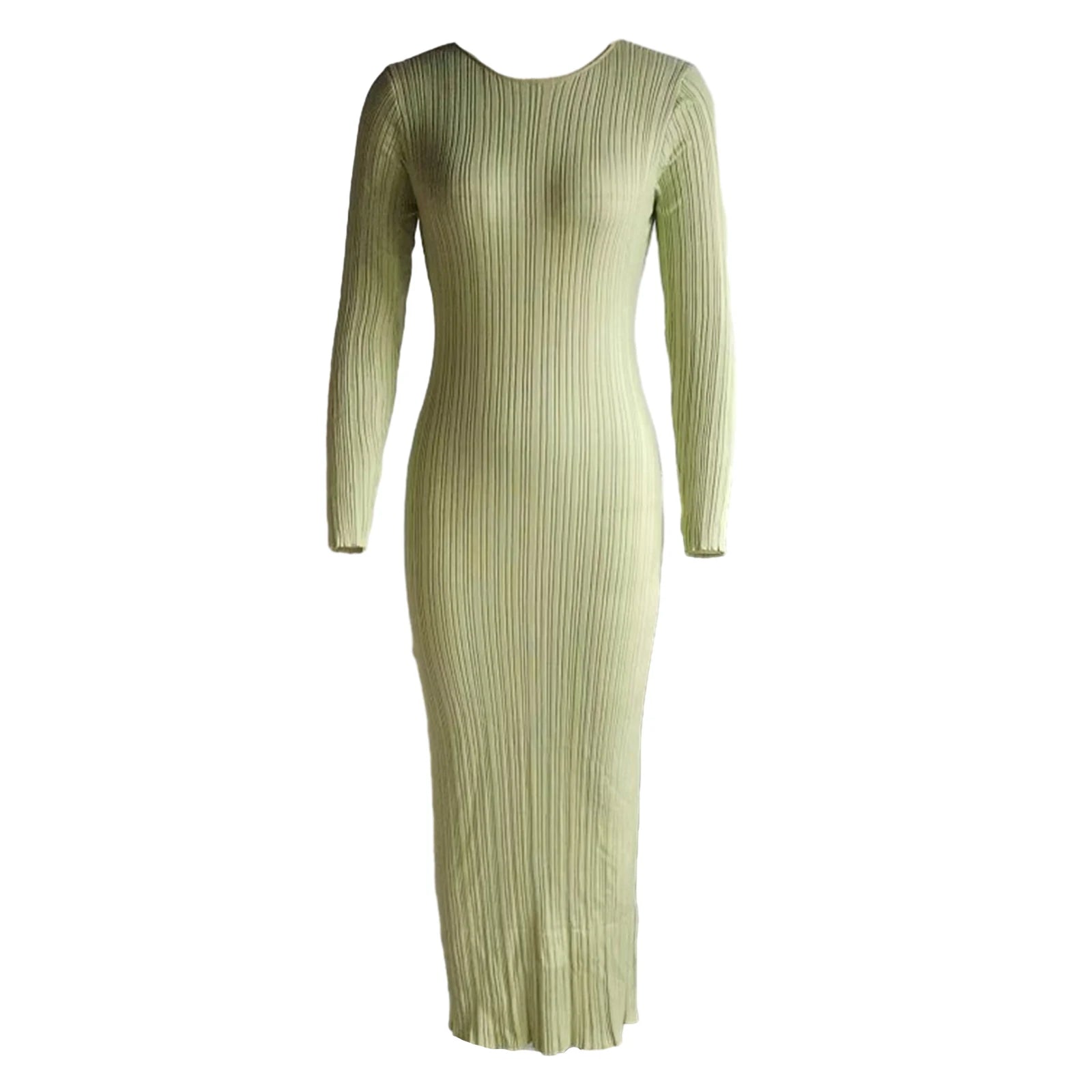 Solid Color Bodycon Knit Dress | Sophisticated Ribbed Slim Fit Ankle-Length Gown | Elegant "Full Sleeve" Silhouette | "Dignified" High-Stretch Pullover Dress for Radiant Versatile Autumn Styling Luxegan