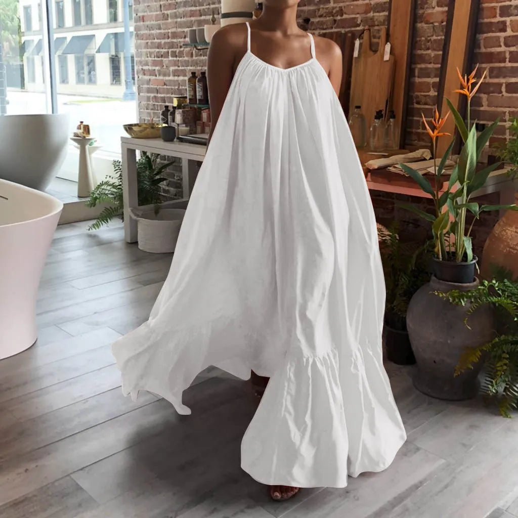 Solid Sleeveless Round Neck Slim A-Line Knee-Length Dress – Single Breasted, Casual Luxegan