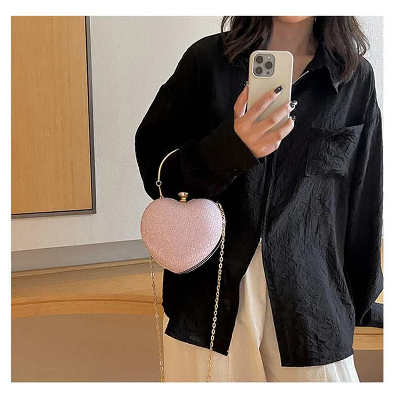 Luxury Heart-Shape Shoulder Bag for Women | Fashion Chain Strap Crossbody Bag | Faux Fur Decorated Shell Handbag for Weddings & Evening Parties Luxegan