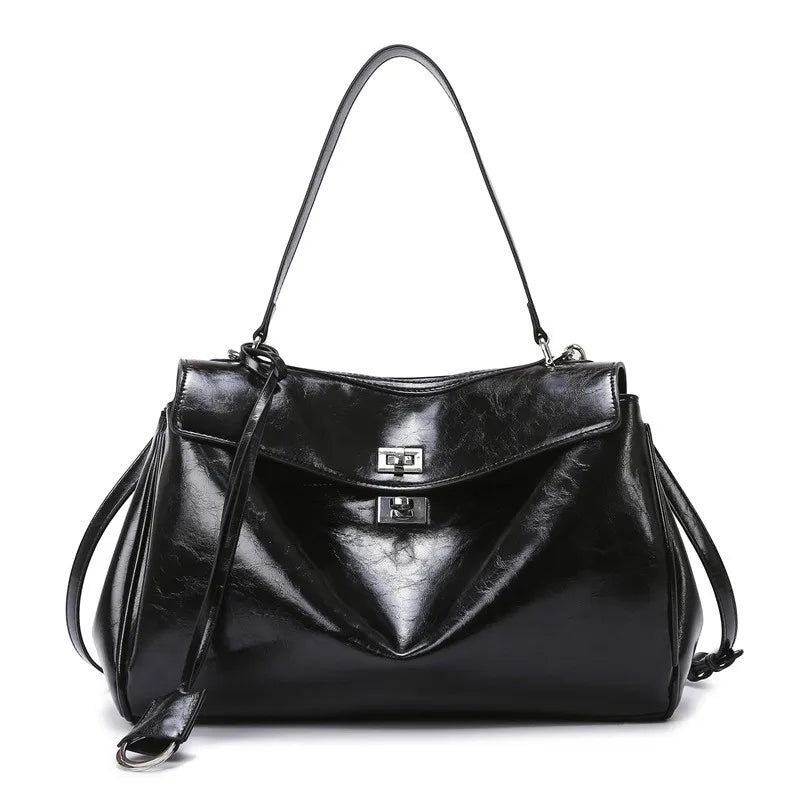 PU Crocodile Pattern Satchel | Soft Vintage Lock Commuter Bag Luxegan