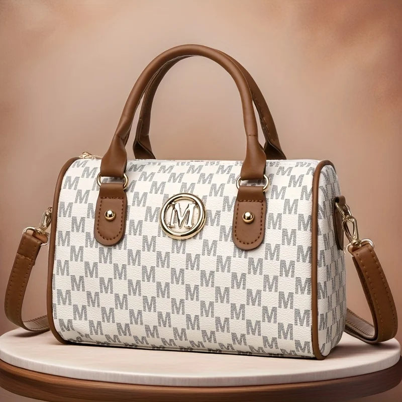 Vintage PU Leather Alphabet Bag | Golden "M" Logo Crossbody Purse Luxegan