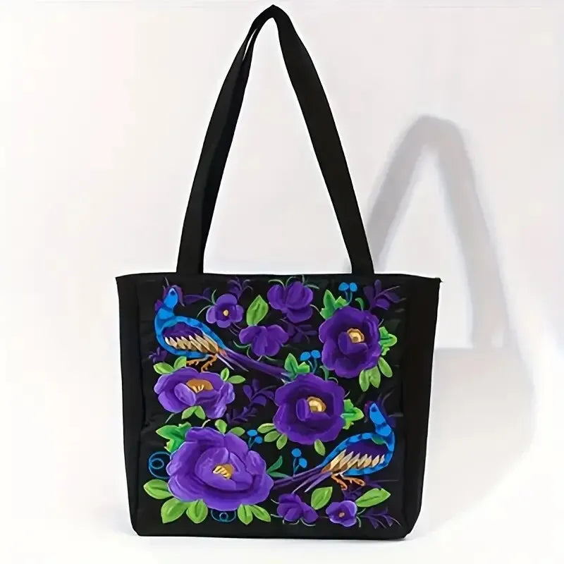 Ethnic Style Flower Embroidery Canvas Tote | Shoulder Bag & Large Capacity Handbag Luxegan