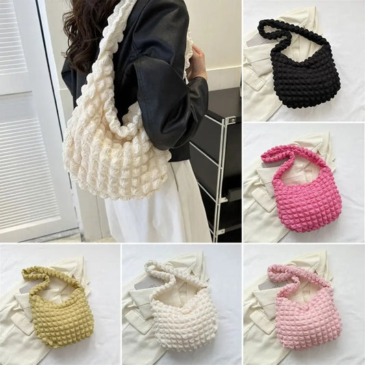 Quilted Pleated Puffer Tote Bag | Padded Shoulder Bag & Ruched Cloud Handbag Luxegan