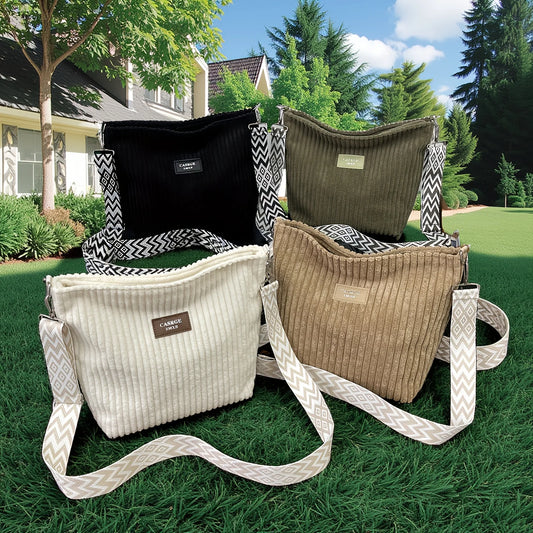 Solid Color Corduroy Messenger Bag | Casual Chic Women’s Bucket Bag | Versatile Crossbody & Shoulder Handbag for All Seasons Luxegan