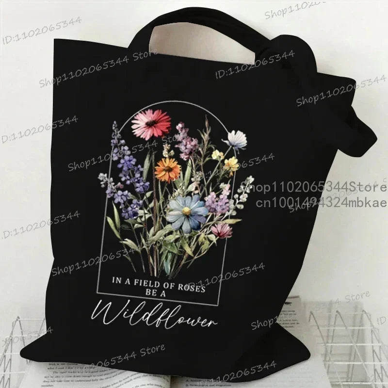 Myosotis Alpestris Canvasa Tote Bag for Women “Forget Me Not” Handbag Aesthetics Flower Shopper Bags Female Bohemia Shoulder Bag Luxegan