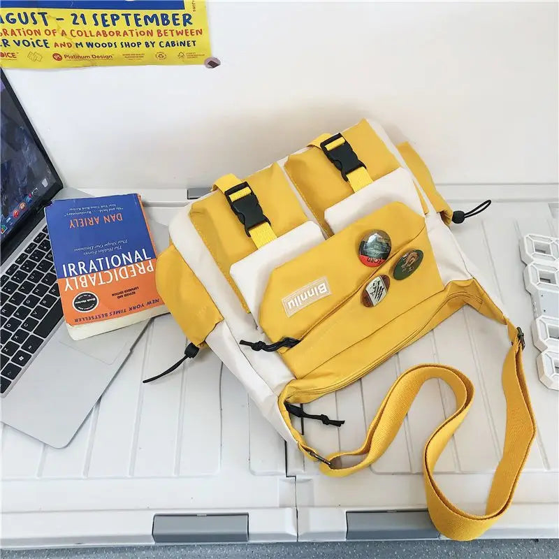 Japanese Simple Messenger Bag | Student Nylon Waterproof Canvas Handbag & Shoulder Crossbody Bag