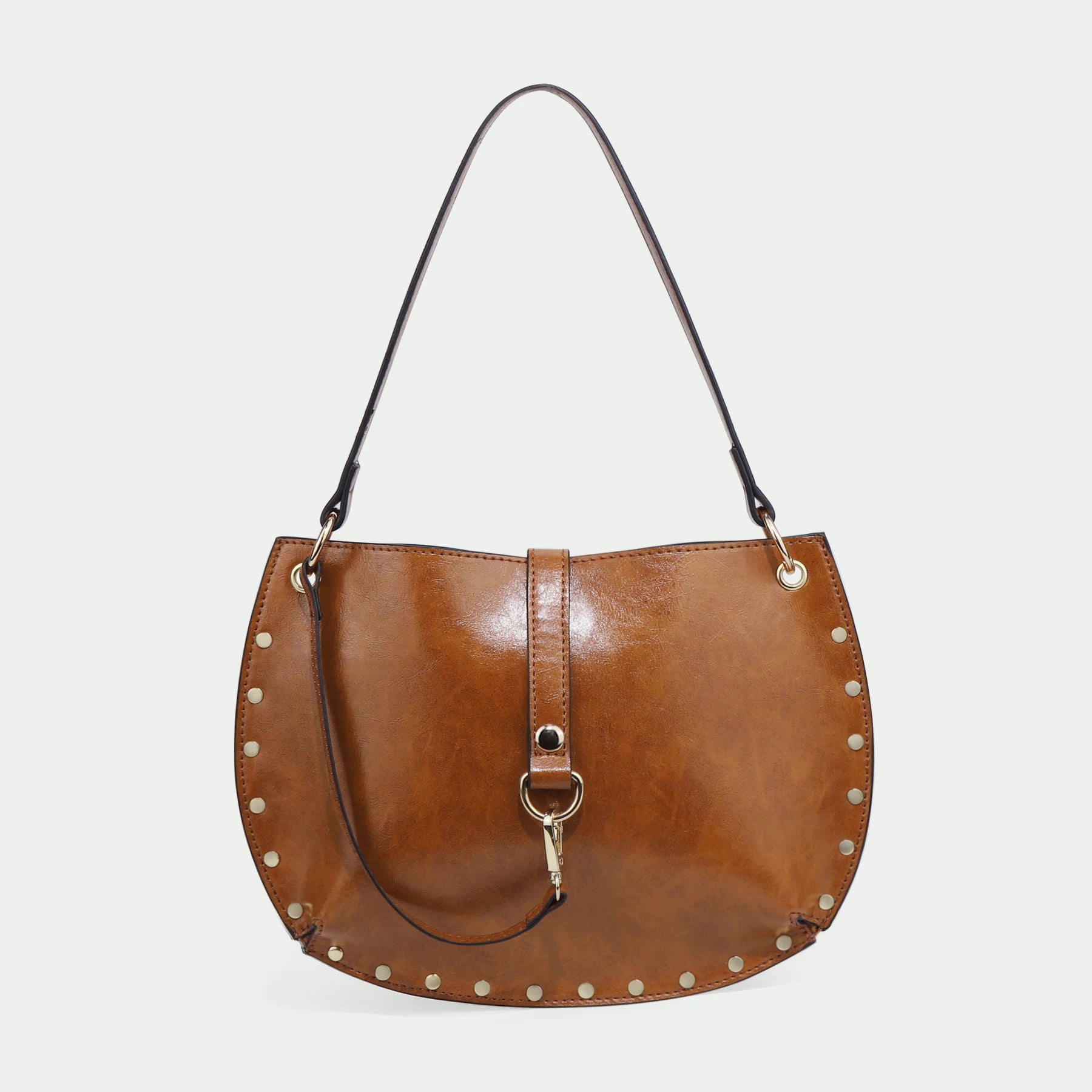 Studded Crescent Saddle Bag | Punk Shoulder & Crossbody Handbag Luxegan