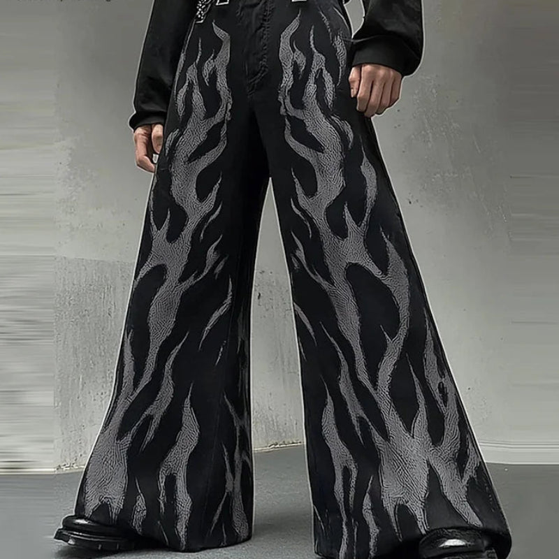 Printed Graffiti Design Trousers | Sophisticated Mid-Waist Wide-Leg Silhouette | Elegant "Full-Length" City Walk Pantalons | "Dignified" Patchwork Leisure Bottoms for Radiant Versatile Styling Luxegan