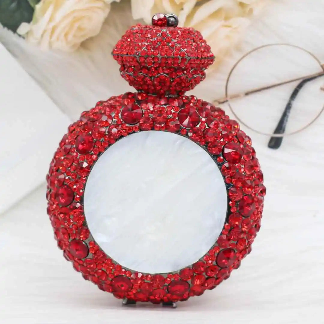 New Design "Big Diamond Ring" Evening Bag | Luxury Bridal Wedding Rhinestone Clutch | Elegant Circular Gold & Silver Handbag | Glamorous Sequined Dress Purse (Model DR521) Luxegan