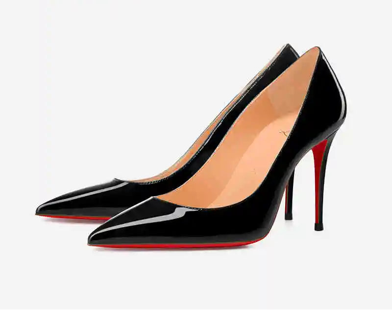 Elegant Luxury Brand Black Stilettos | Sophisticated Red Shiny Bottom Pumps | Elegant "Handmade Patent Leather" Silhouette | "Dignified" Sexy Pointed Toe Wedding Shoes for Radiant Versatile Styling Luxegan