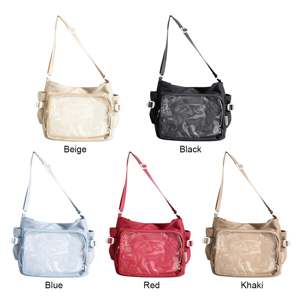 Women’s Japanese Style Ita Bag Shoulder Purse | Chic Messenger School Bag for Teenagers | Multi-Pocket Hobo Bag with Large Clear Window | Versatile DIY Display Crossbody Handbag Luxegan