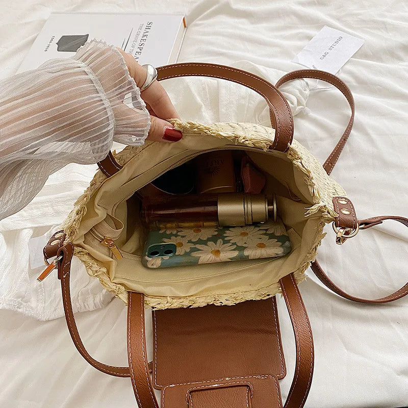 Designer Woven Straw Tote | Large Capacity Beach & Shopper Bag Luxegan