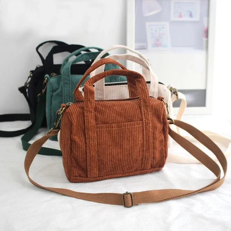 Mini Corduroy Shoulder Bag for Women & Girls | Casual Square Canvas Handbag Zipper Tote & Crossbody Purse Luxegan