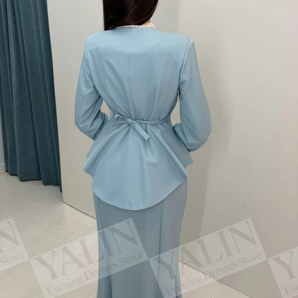 Lace A-Line Prom Dress | V-Neck Full Sleeve Ankle-Length Evening Gown Luxegan