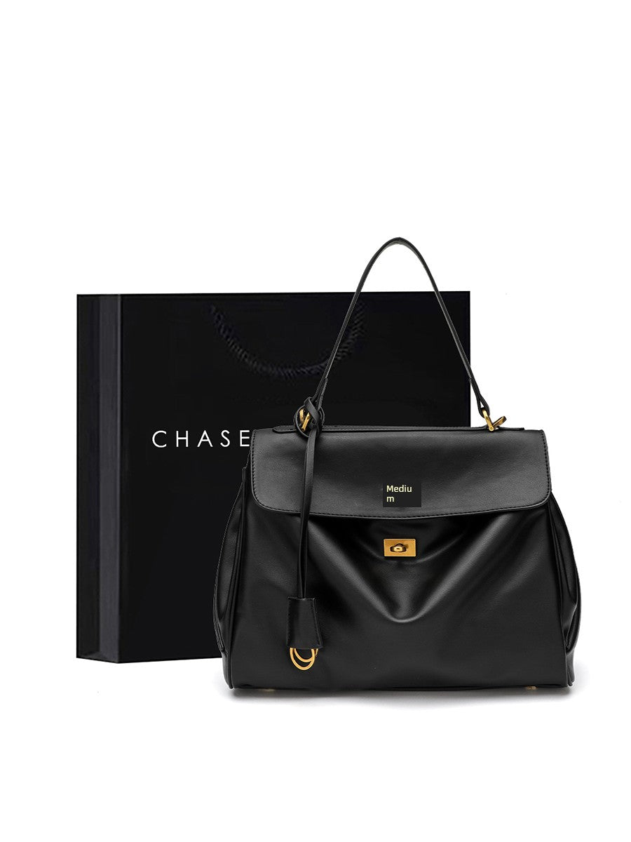 Cowhide Commuter Tote | Fashion Large Horizontal Square Bag Luxegan