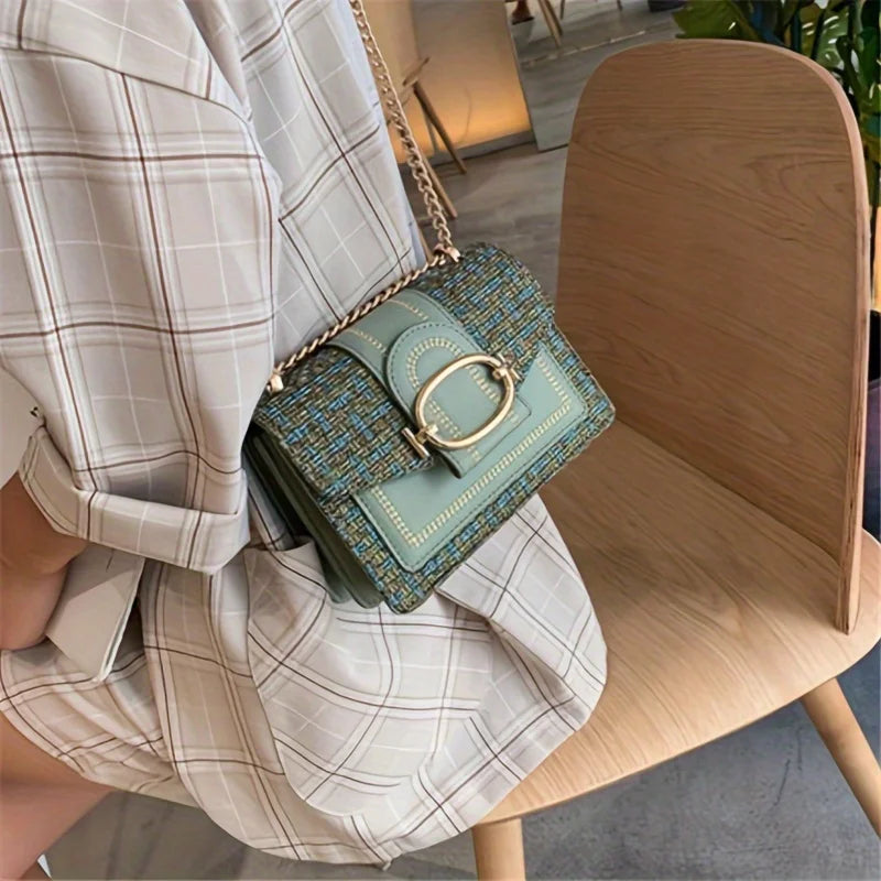 Chic Mini Plaid Tweed Crossbody Bag with Adjustable Strap Luxegan