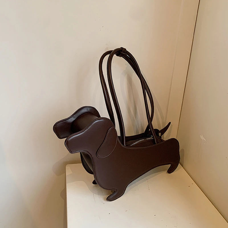Novelty Cartoon Dog Shaped Armpit Purses | Unique PU Leather Handbag & Solid Designer Bag (Funny Shoulder Bags & Kawaii Girls Tote Bags) Luxegan