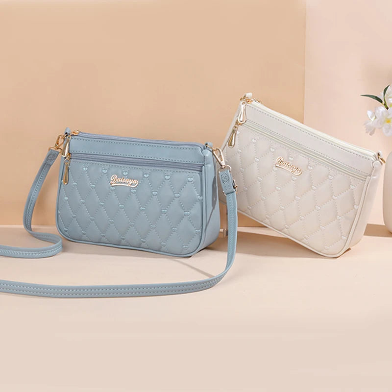 Simple Fashion Lingge Embroidery Messenger Bag for Women | Trend PU Leather Small Shoulder & Crossbody Handbag Luxegan