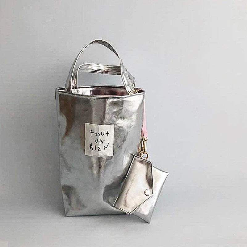 Y2K Vintage Korean Silver Shoulder Luxury Make Small Wallet Tote Bag | Ladies Handbag Crossbody Bag Women's Silver Handbags Purses Luxegan