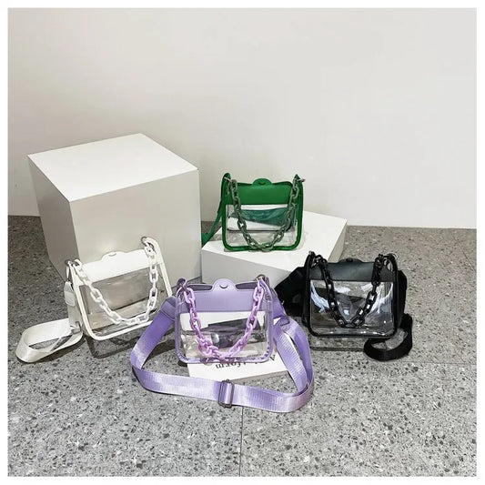 Clear Crossbody Bag for Women | Transparent Shoulder Chain Bag & Small Square Satchel Luxegan