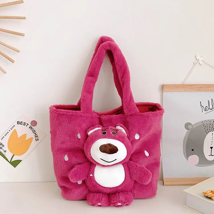 New Cartoon Plush Doll Shoulder Bag | Sweet and Cute Stitch Strawberry Bear Soft Cute Girls Handbag Luxegan