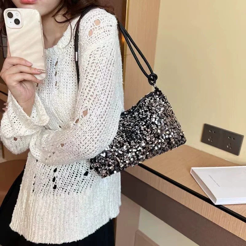 Women's New Korean Style Sequin Handbag | Popular Bling Shoulder & Underarm Bag (Wedding Banquet Wallet & Glitter Crossbody) Luxegan