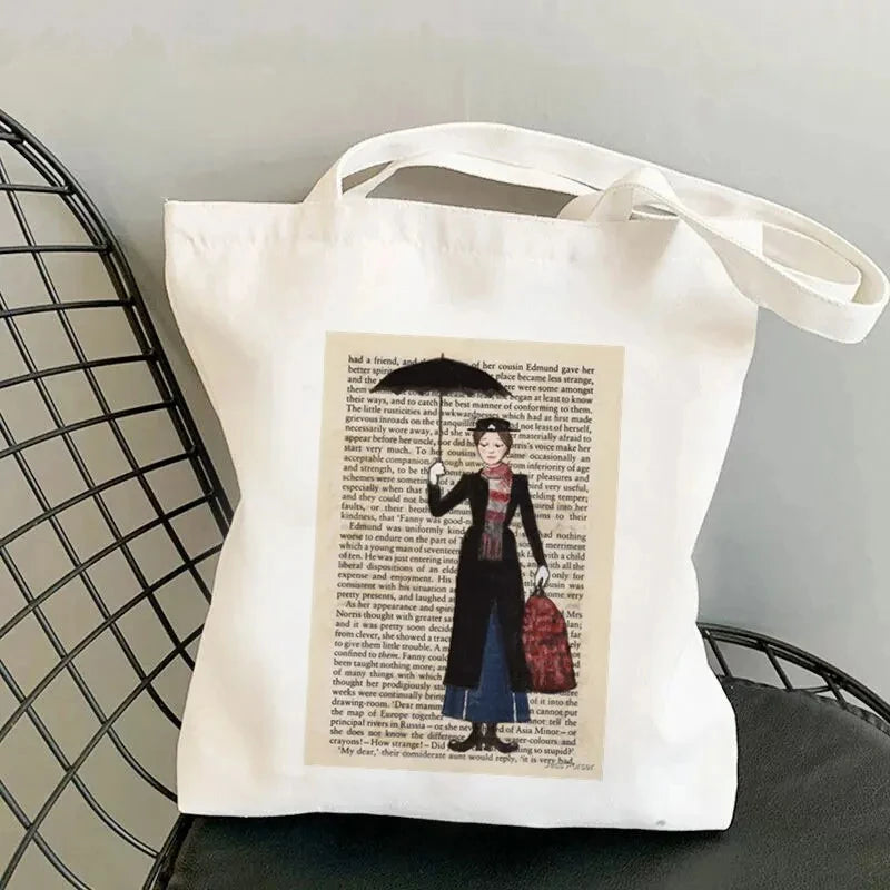 Soft Unisex Canvas Mary Poppins Tote | Kawaii Harajuku Large Capacity Shopping Bag Luxegan