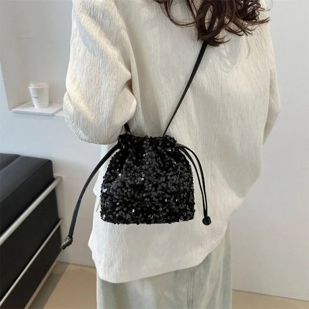 Casual Shiny Evening Banquet Bag | Korean Style Handbag Drawstring Crossbody Bag | Small Purse Mini Bucket Bag for Women Luxegan
