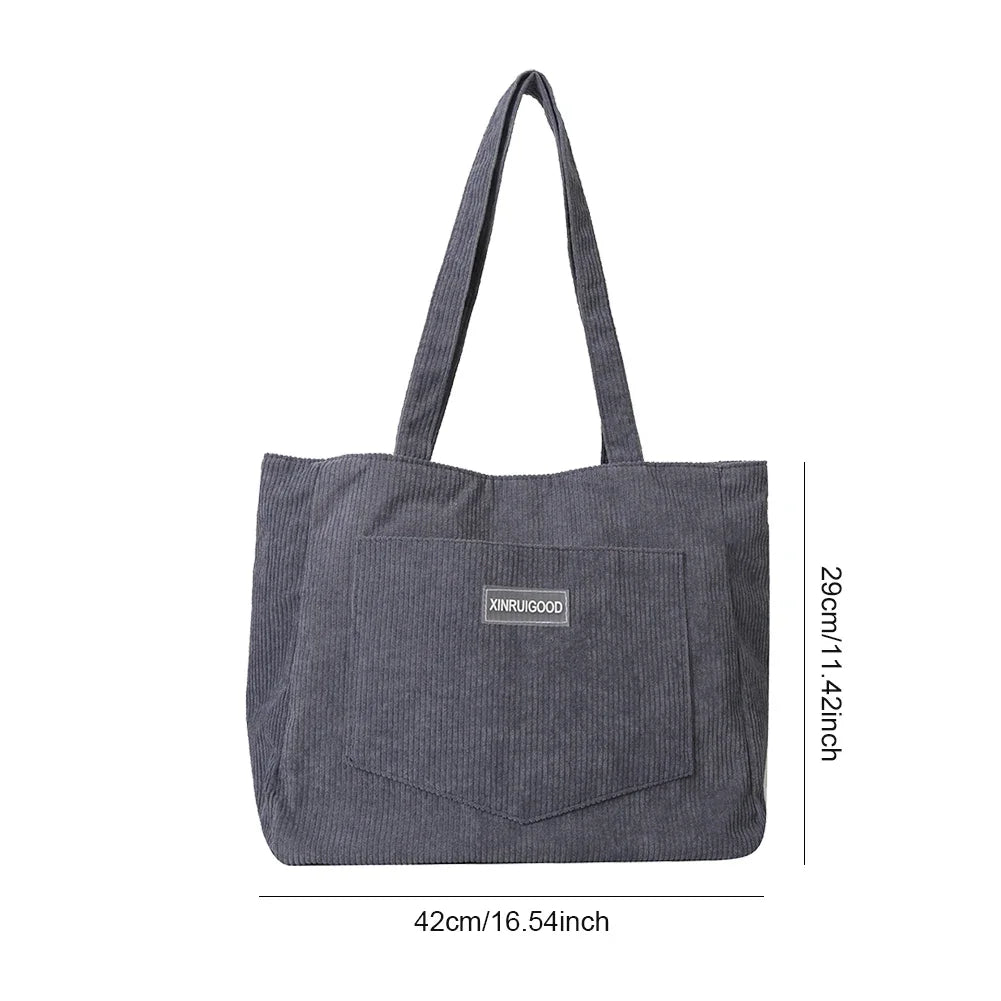 Large Capacity Corduroy Tote Bag | Shoulder Bag with Pockets & Compartments Luxegan