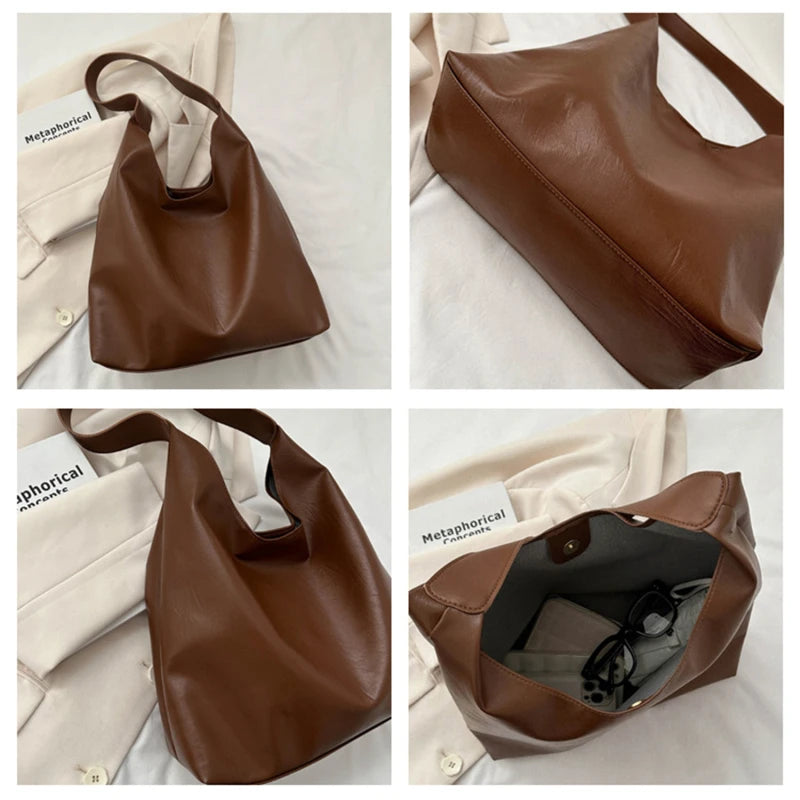 Vintage Soft PU Leather Ladies Shoulder Bag | Commuter Large Handbag & Women's Versatile Tote Underarm Bag (Quality Design)