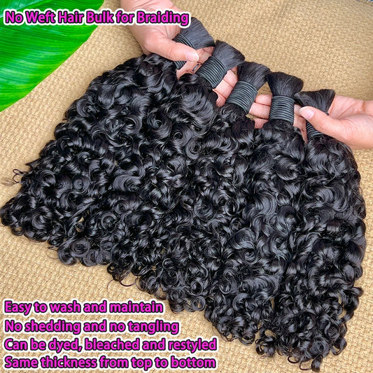 Burmese Curly Human Hair Bulk for Braiding – 100% Raw Virgin No-Weft Boho Braids Hair Natural - view 2