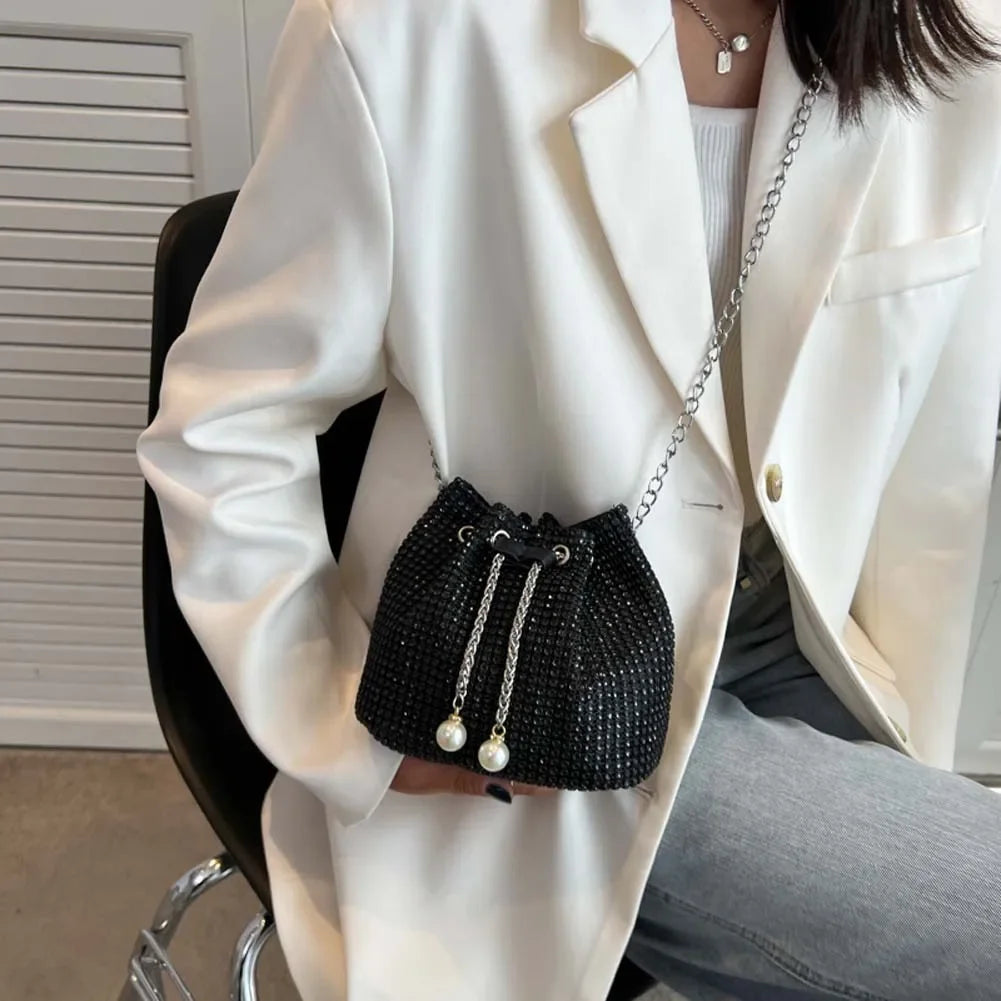 Fashion Evening Bag for Women | Shiny Crossbody & Rhinestone Bucket Bag Luxegan