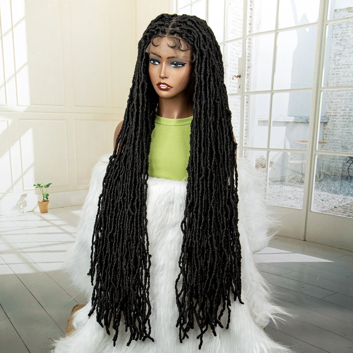 Super Long 36 Inches Synthetic Full Lace Dreadlock Box Braided Wigs for Afro Black Women Black Knotless Braiding Wigs Luxegan