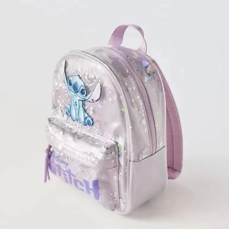 Disney’s New "Stitch" Cartoon Sequined Backpack | Trendy Kindergarten School Bag for Boys & Girls | Fashionable PVC Sequin Bucket Bag with Nylon Lining Luxegan