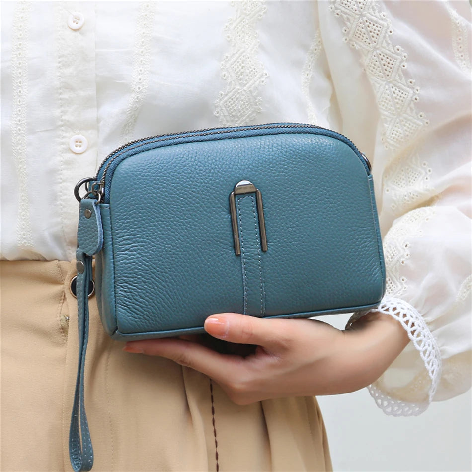 Luxury Genuine Leather Women's Crossbody Bag | Solid Color Shoulder Messenger & Clutch Phone Bag (Soft Cowhide, Sequined) Luxegan
