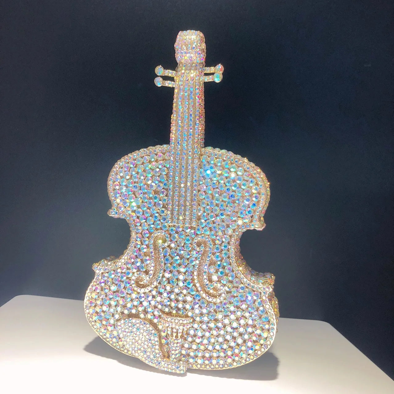 Luxury Violin-Shaped Crystal Evening Clutch | Sophisticated Rhinestone-Encrusted Dinner Purse | Elegant Bridal Handbag with Genuine Leather Lining | "Dignified" Structured Minaudière for High-Fashion Events Luxegan