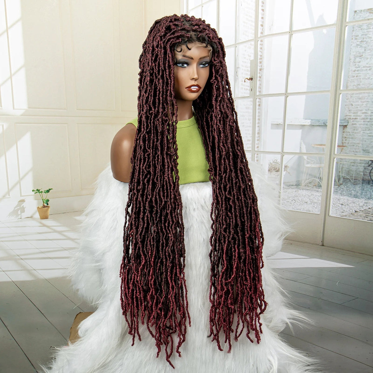 Super Long 36 Inches Synthetic Full Lace Dreadlock Box Braided Wigs for Afro Black Women Black Knotless Braiding Wigs Luxegan