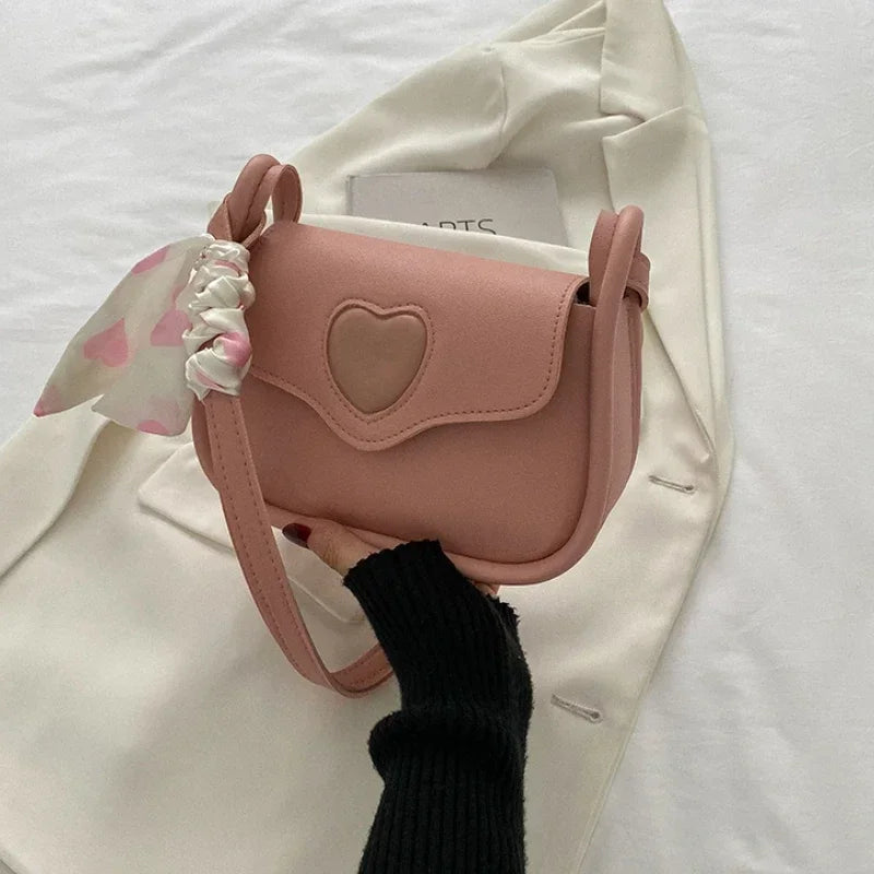 Cute Love Heart Shoulder Bag | Small Square Crossbody with Scarf Luxegan