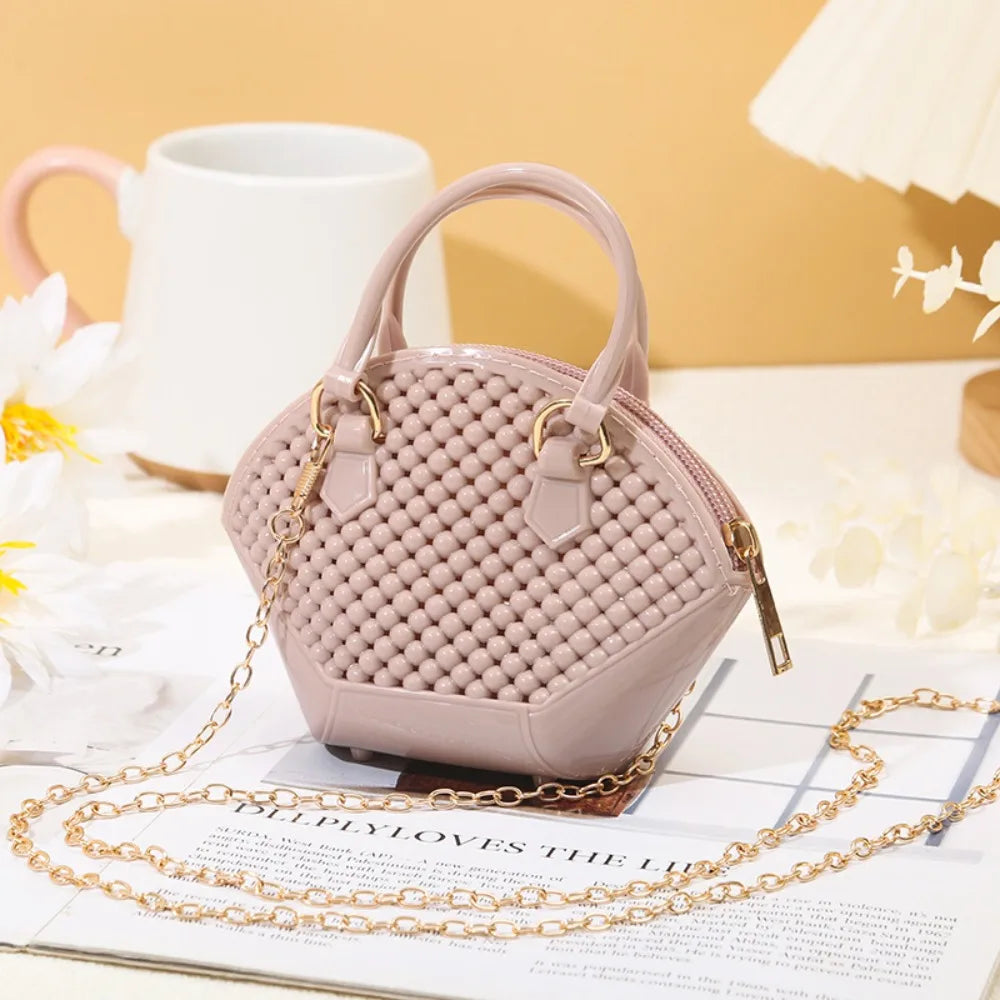 PU Cartoon Hobo Bag | Moderate Hardness Transparent Pearl Shell Crossbody Luxegan