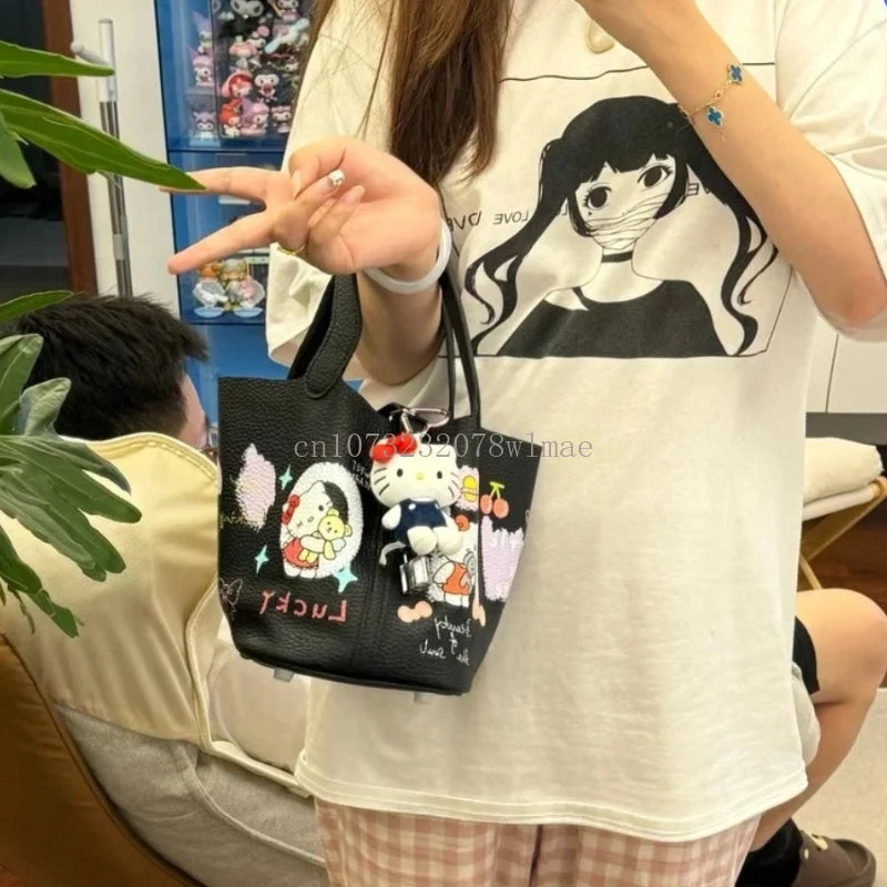 Hello Kitty Graffiti Bucket Bag | Cute Y2k Tote Purse Luxegan