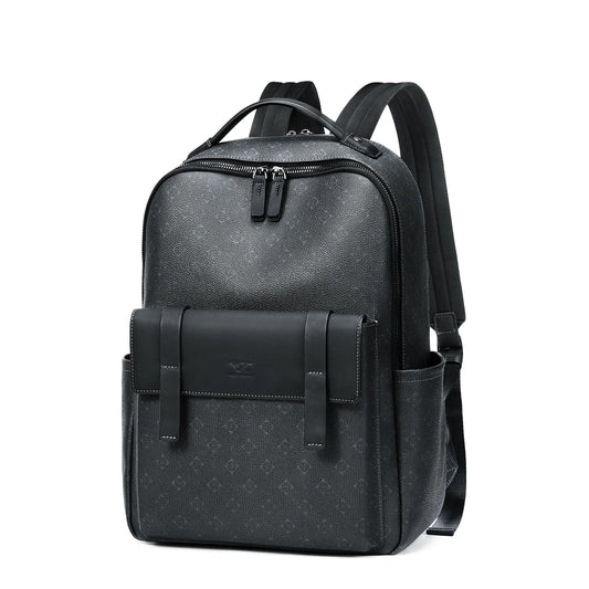 Septwolves Luxury Leather Business Backpack | 15-Inch Laptop Travel Bag | Waterproof Monogram Embossed Stylish Rucksack for Men & Managers (Model 1642) Luxegan