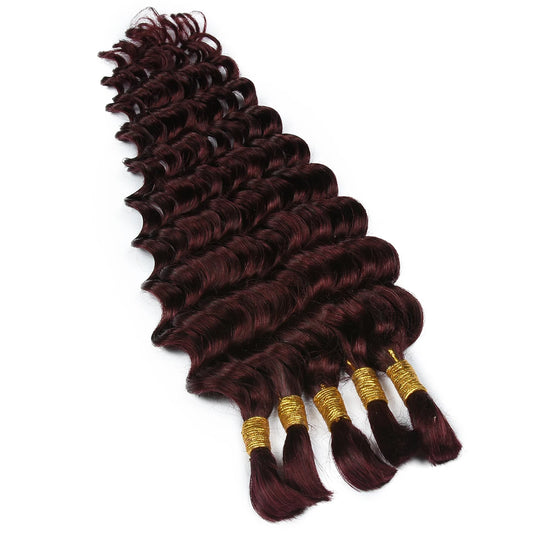 Deep Wave 100% Brazilian Remy Human Hair Bulk for Boho Braids | 99J No Weft Deep Curly Braiding Hair Extension