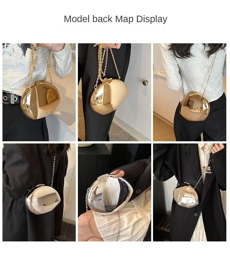 Designer Acrylic Shell Shape Clutch Bag | Gold Silver Women's Evening Party Bag (Cute Shiny Metal Shoulder & Crossbody Purse) Luxegan