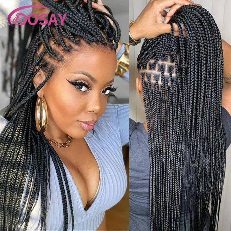 36" Full Lace Braided Wigs Synthetic Hair Box Braids Lace Front Wigs Knotless Braided Wigs For Black Women Braiding Wigs African Luxegan