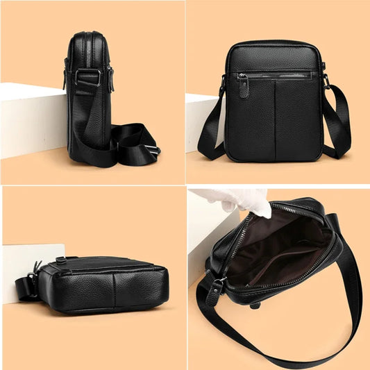 High Quality Genuine Leather Men's Shoulder Bag | Cow Leather Casual Daily Use Crossbody Purse & Handbag (Soft, Solid Color) Luxegan